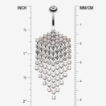 Detail View 1 of Shimmering Chandelier Drape Belly Ring-Clear Gem